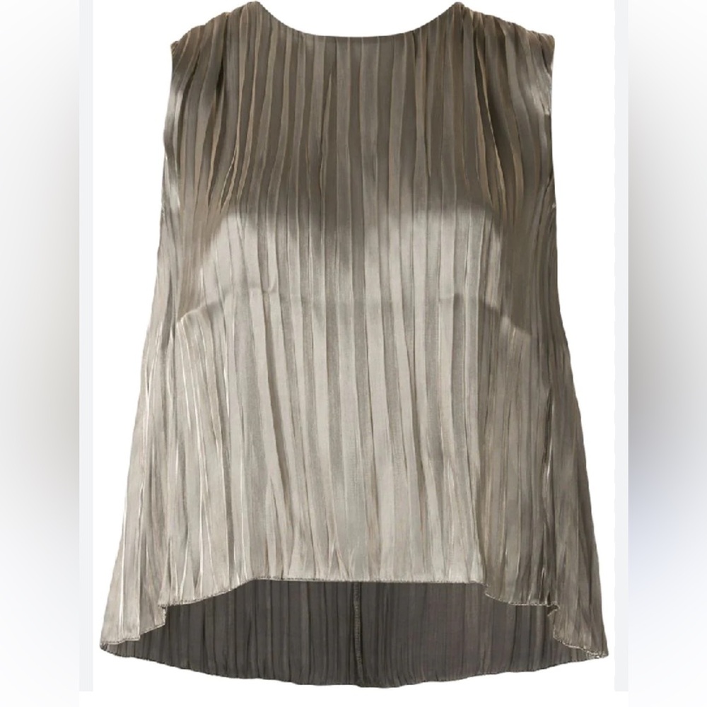 Vince Metallic Pleated Sleeveless Tank Top - Bronze Brown - Picture 2 of 2